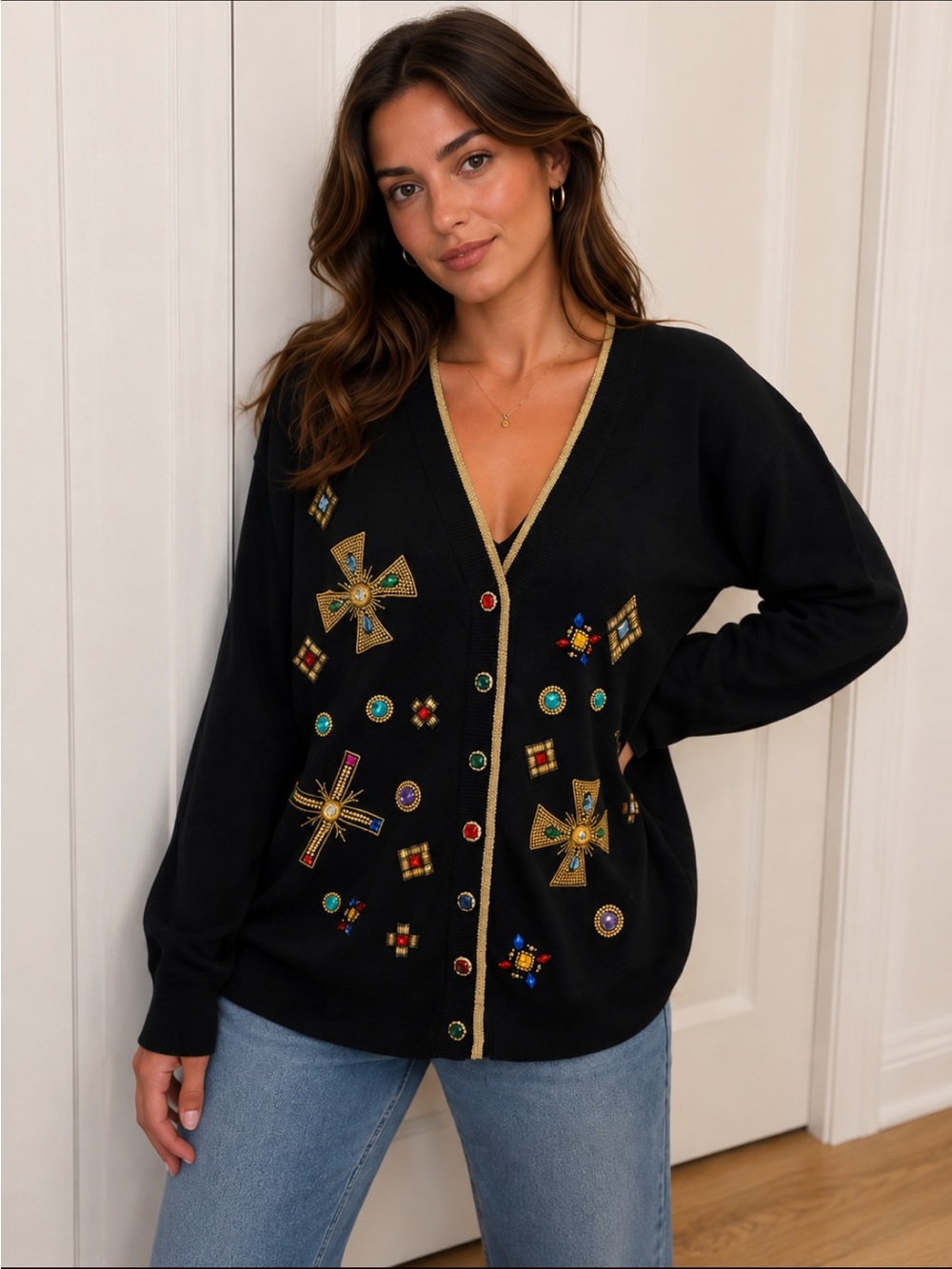 Vintage Anne Klein embellished retro cardigan